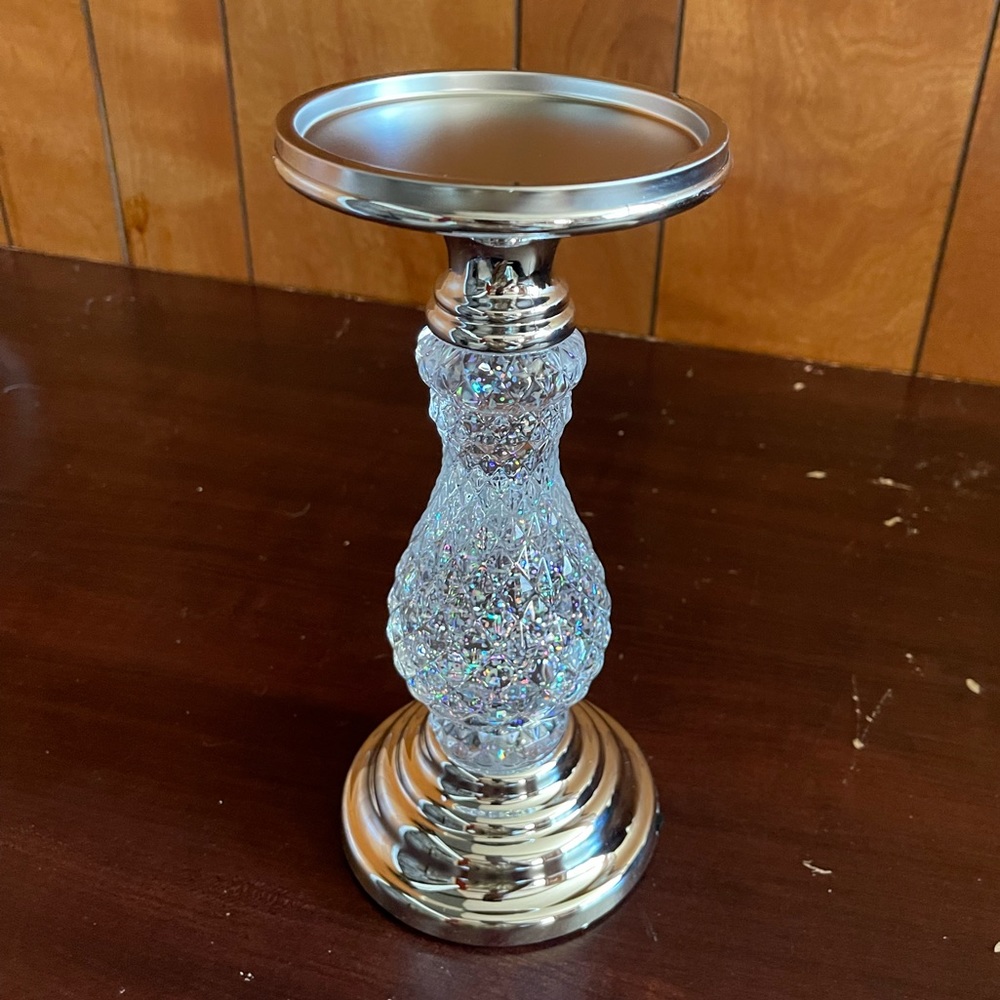 NWT Bath & Body Works SILVER SWIRLING GLITTER PEDESTAL 3-Wick Candle Holder